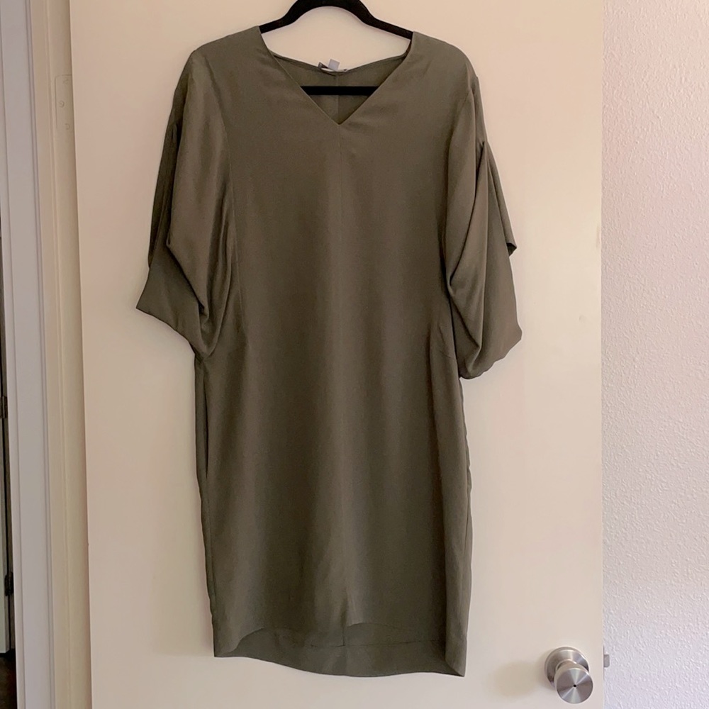 Moss Green Dress with Draped Sleeves